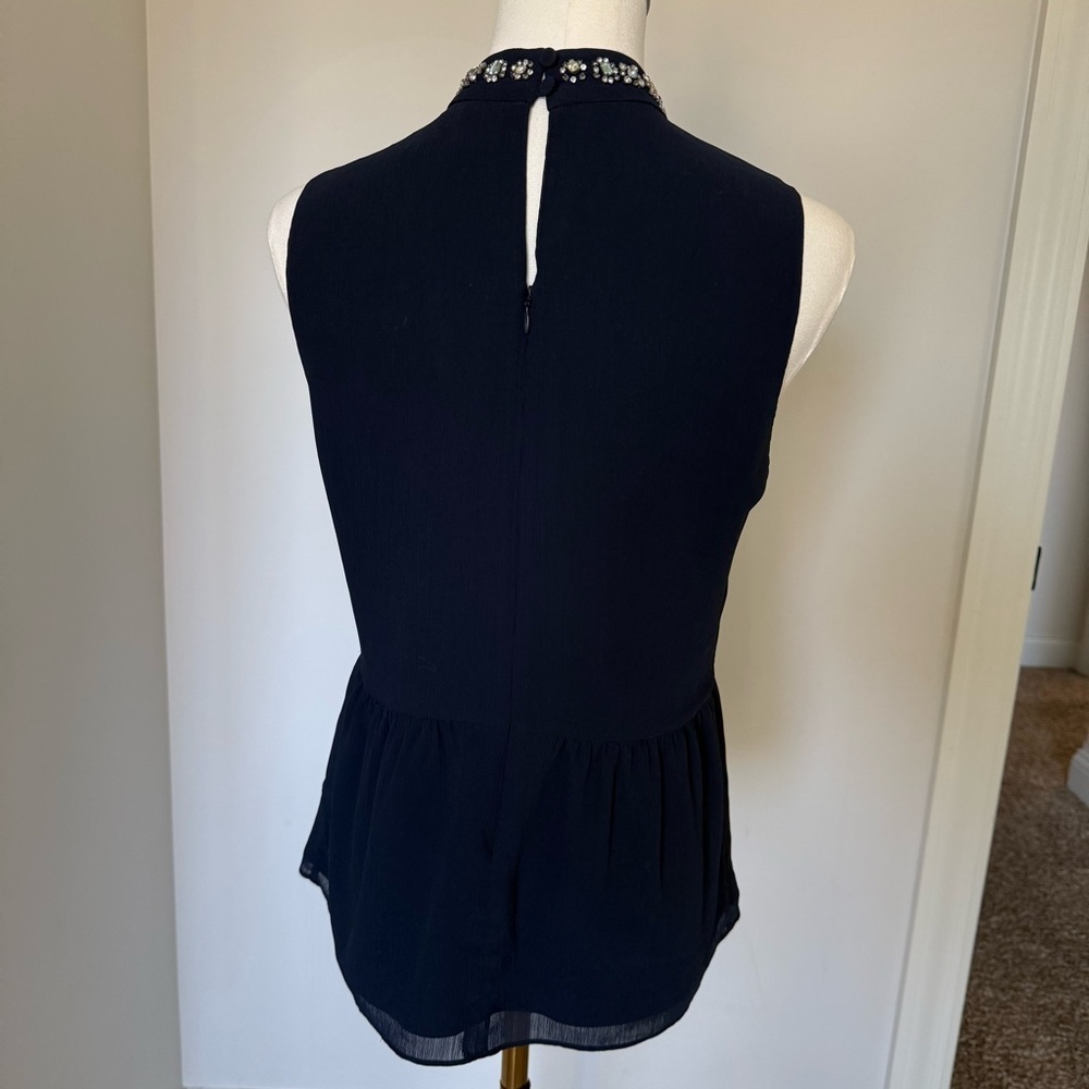 J. Crew Dark Blue Sleeveless Women’s Top with Embellished Collar XS - Picture 6 of 8